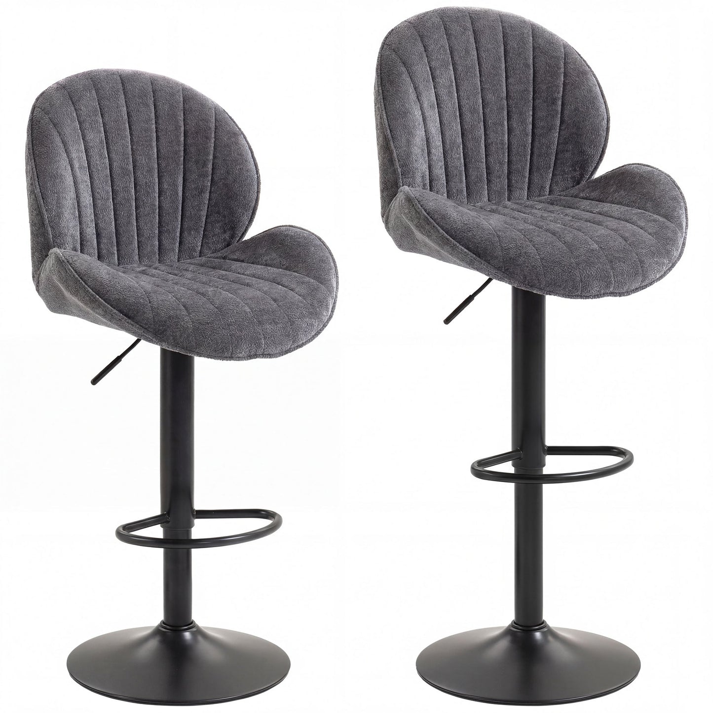 HOMCOM Bar Stools Set of 2, Swivel Barstools with Back, Adjustable Height and Footrest for Kitchen Island, Dining Room, Grey