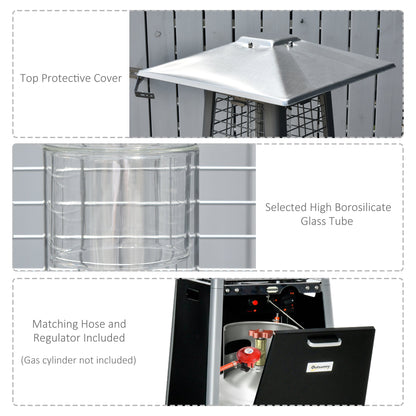 سخان غاز خارجي قائم بذاته من Outsunny بقوة 11.2 كيلو وات، سخان بروبان هرمي، سخان برج حديقة مع عجلات، غطاء غبار، أسود، 50 × 50 × 225 سم