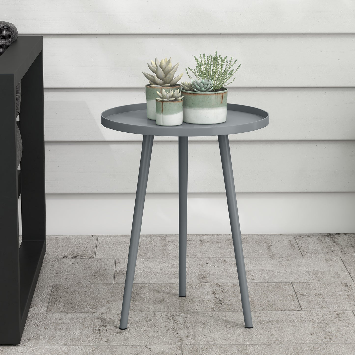 Outsunny Round Garden Coffee Table, Outdoor Side Table with Rounded Steel Edge, ¯40 x 50H cm, Grey