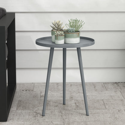 Outsunny Round Garden Coffee Table, Outdoor Side Table with Rounded Steel Edge, ¯40 x 50H cm, Grey