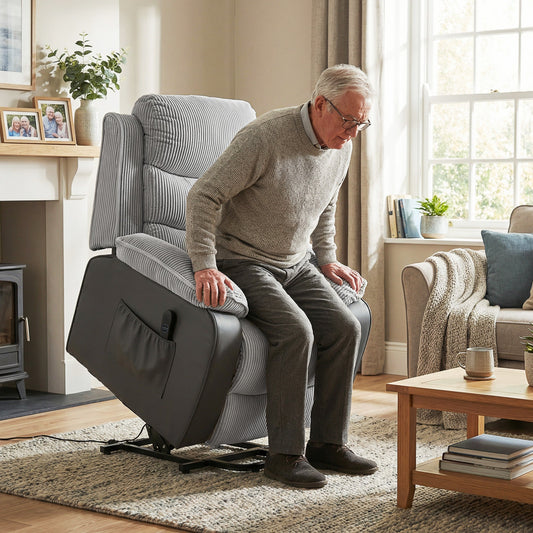 HOMCOM Overstuffed Corduroy Electric Lift Recliner Chair - Light Grey