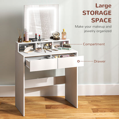 HOMCOM Storage Dressing Table, with LED Light Mirror - White