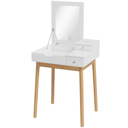 HOMCOM Dressing Table with Flip-up Mirror, Makeup Desk with 2 Drawers, Vanity Table Writing Desk for Bedroom Living Room, White