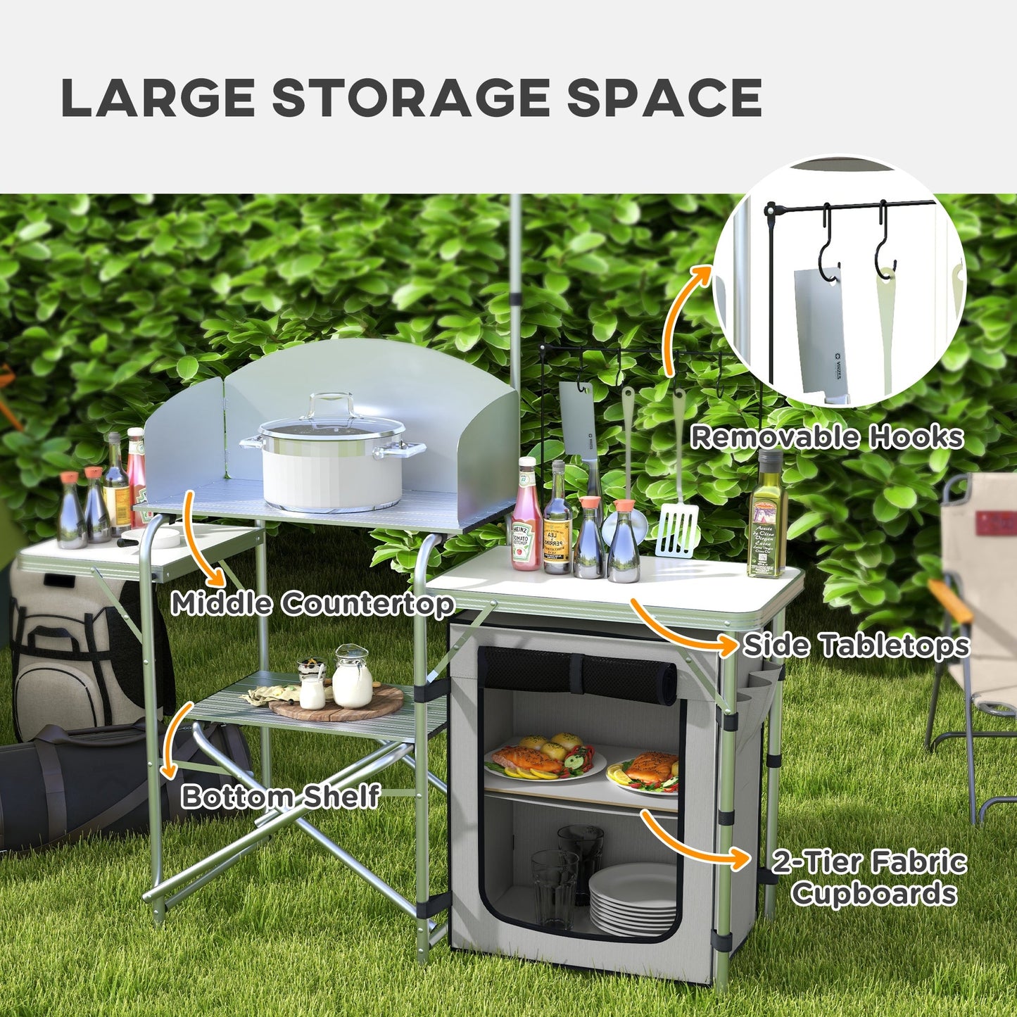 Outsunny Multi-Feature Folding Camping Kitchen, with Wind Shield