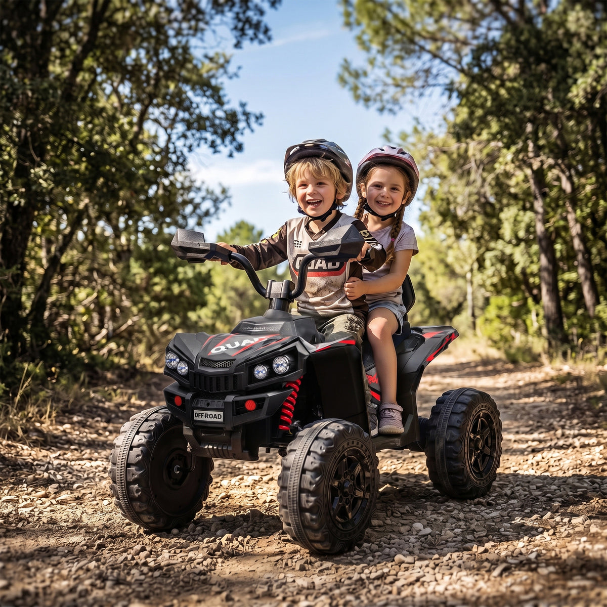 AIYAPLAY 24V 2 Seater Electric Quad Bike for Kids, Ride On Car ATV Toy w/ Forward Backward, for Boys Girls 3-8 Years, Black