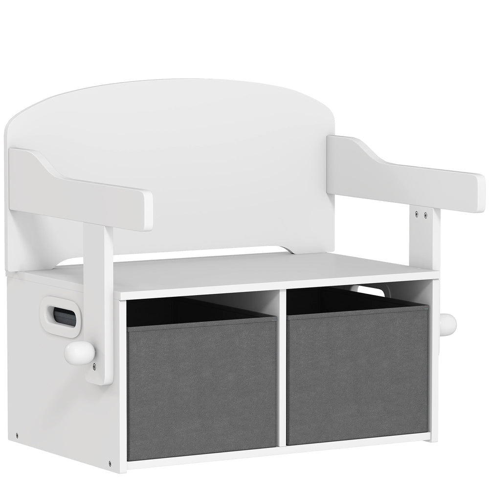 AIYAPLAY 3 in 1 Kids Storage Bench, Convertible Children Table and Chair Set with 2 Fabric Bins, Toy Storage Box, White