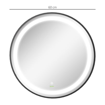 Kleankin Round LED Bathroom Mirror, Dimmable Lighted Wall-Mounted Mirror with 3 Temperature Colours, Memory Function, Hardwired