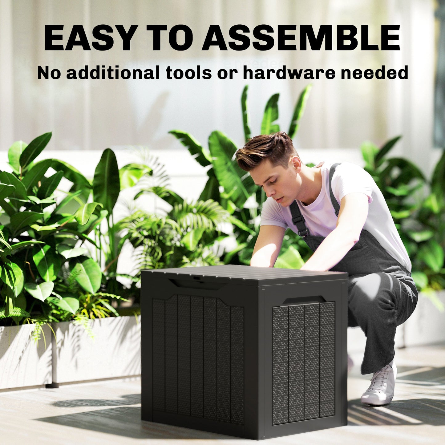 Outsunny 93L Plastic Garden Storage Box, Outdoor Storage Box with Handles, Waterproof Outdoor Storage Container, Black
