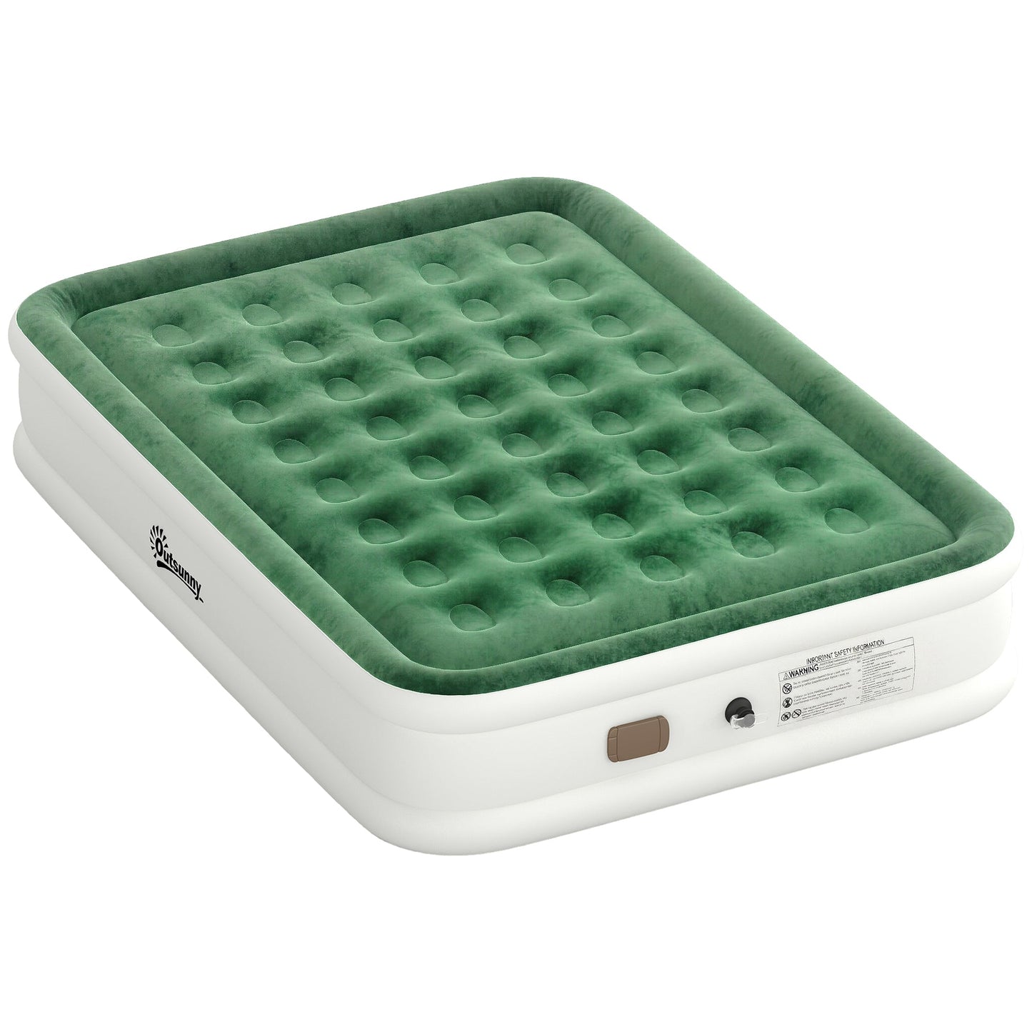 Outsunny Inflatable Mattress, Double Air Bed with Built-in Electric Pump, 3 Mins Inflation, Flocked Surface, Dark Green