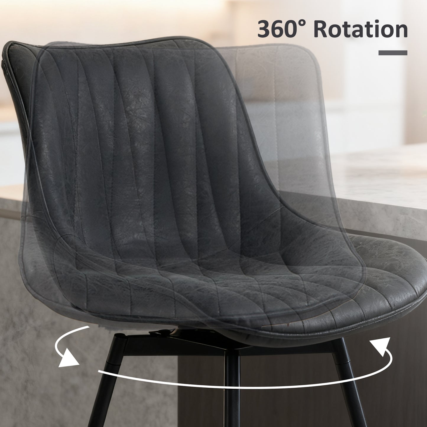 HOMCOM Set of 2 PU Leather Swivel Bar Stools - Black