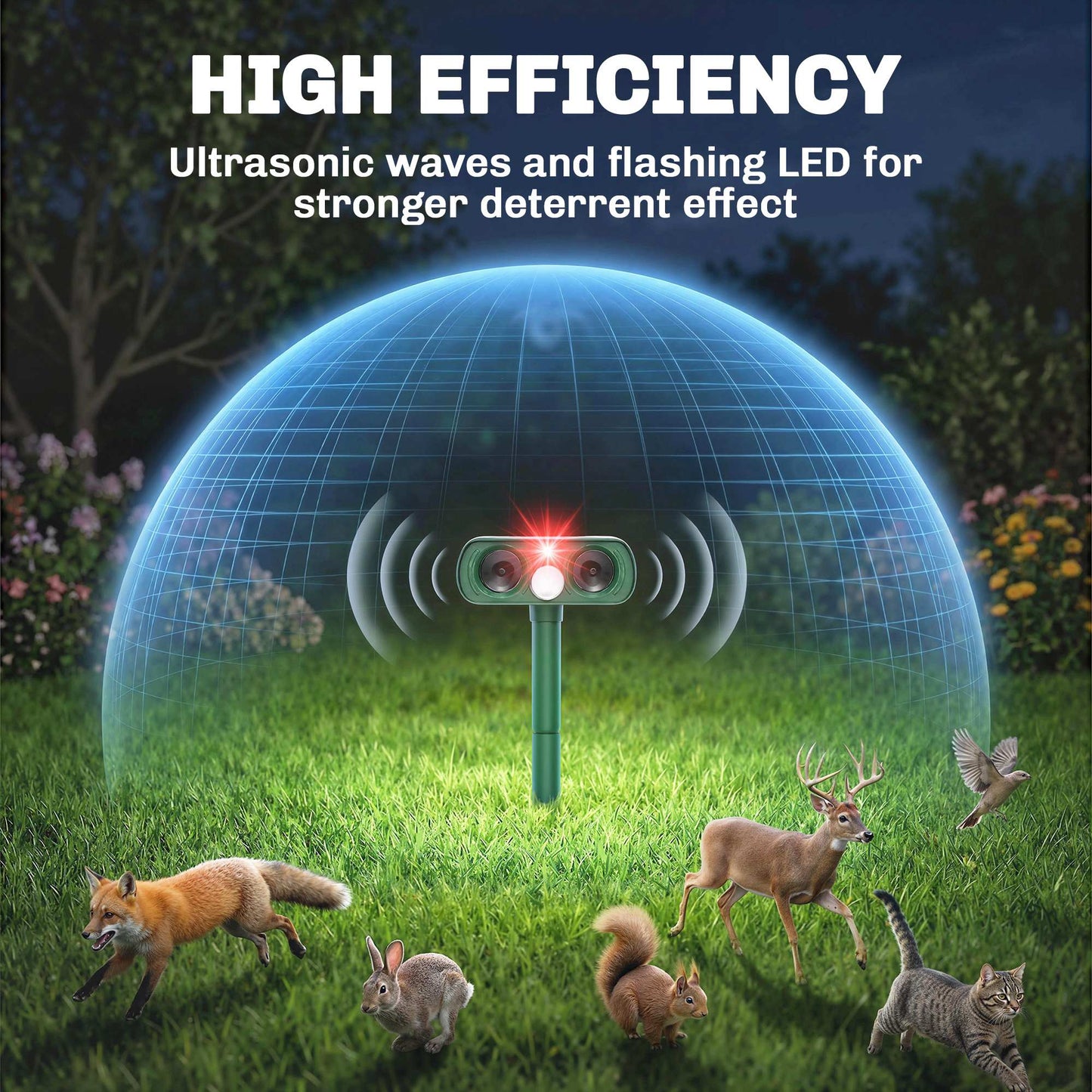 Outsunny Ultrasonic Cat Repellent, PIR Motion Sensor 110Â°, LED Flash, Solar Cat Deterrents for Gardens UK