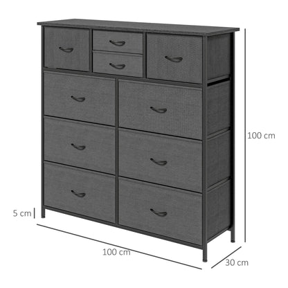 HOMCOM Bedroom Chest of Drawers, 10 Drawer Dresser with Foldable Fabric Drawers and Steel Frame, Black