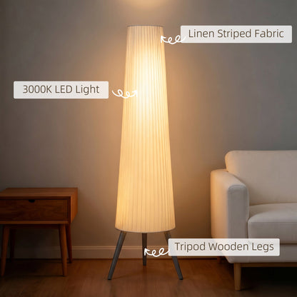 HOMCOM Dimmable Tripod Floor Lamp with Foot Switch, Nordic Standing Lamp with Fabric Shade, 153cm, White and Grey