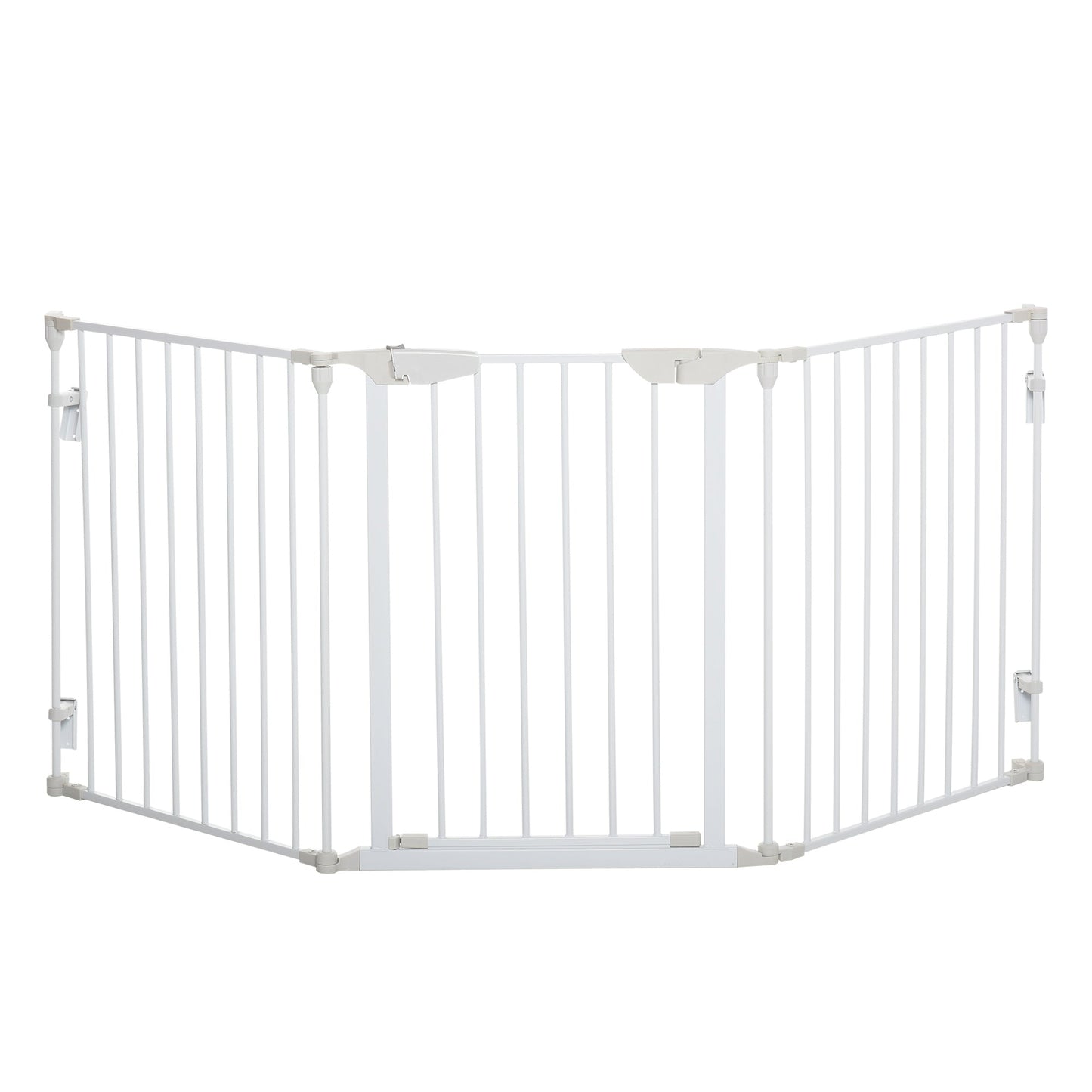PawHut Pet Safety Gate, 3 Panels Playpen Fireplace, Foldable Metal Fence, Stair Barrier, Room Divider, Fire Guard w/ Automatic Closing Door, White