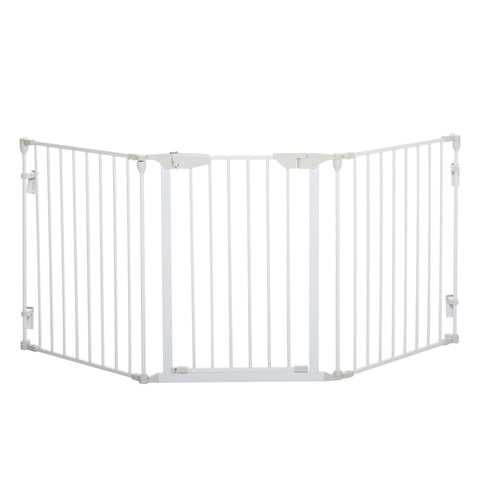 PawHut Pet Safety Gate, 3 Panels Playpen Fireplace, Foldable Metal Fence, Stair Barrier, Room Divider, Fire Guard w/ Automatic Closing Door, White