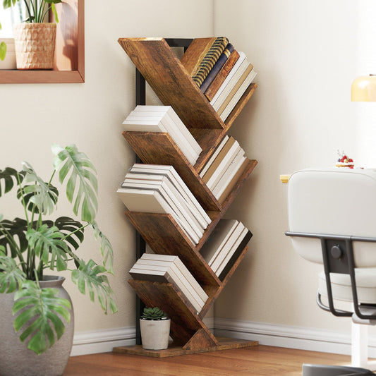 HOMCOM Six-Section Tree Bookcase - Wood-Effect