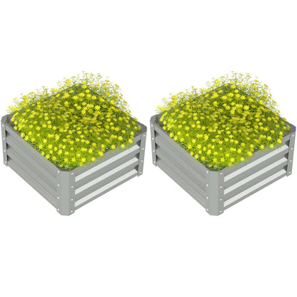 Outsunny Set of Two 60 x 60cm Steel Planter Boxes - Light Grey