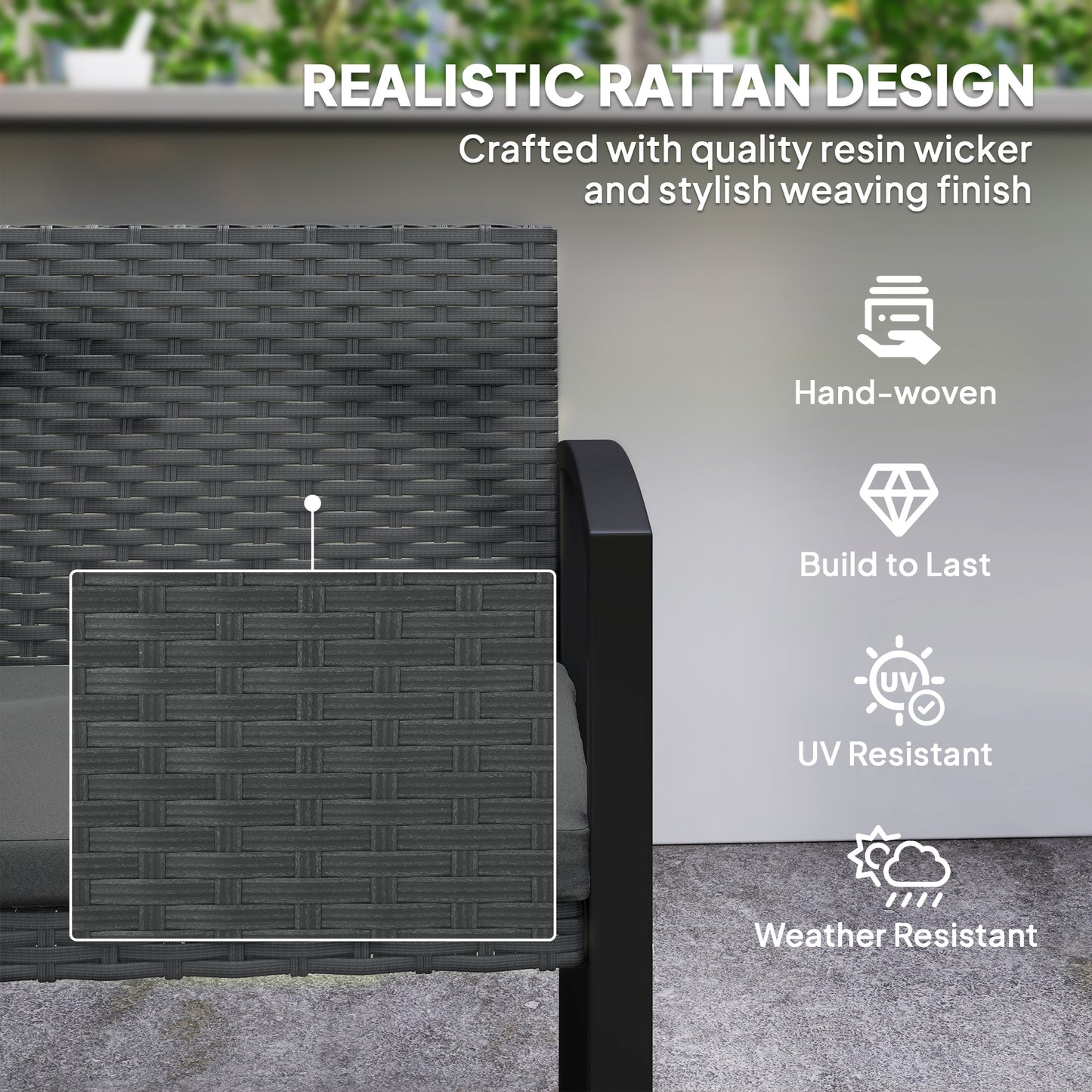 Outsunny Two-Seater Rattan Garden Bench - Light Grey