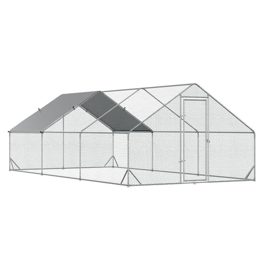 PawHut Large Hen Coop, Galvanised Walk In Chicken Run with Cover, 6 x 3 x 2m, Silver