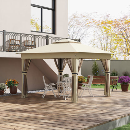 Outsunny 3 x 3 Sturdy Pop Up Gazebo with Solar-Powered LED Lights, Adjustable for Outdoor Events, Khaki