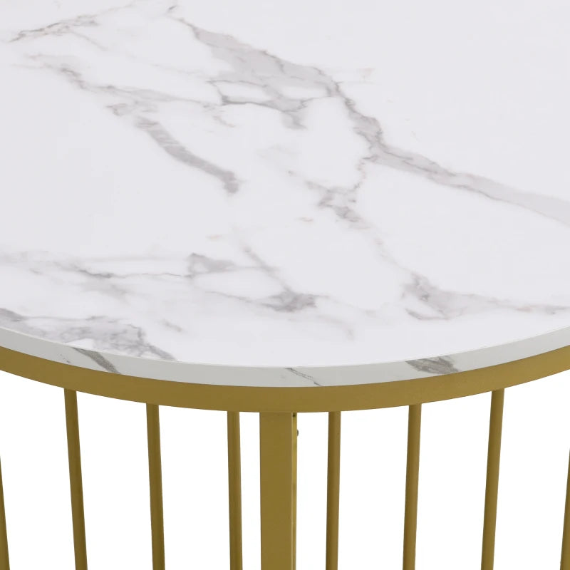 Modern Nesting Coffee Table Set, High Gloss Marble Look with Golden Iron Legs, 2 Piece Set, White