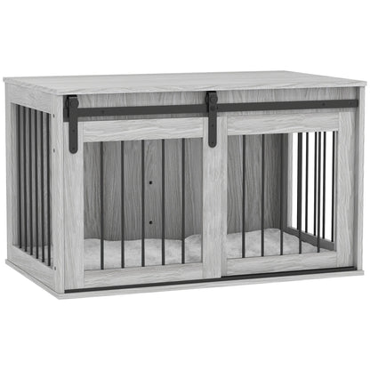 PawHut 98cm Dog Crate Furniture with Removable Cushion for Large Dogs - Grey