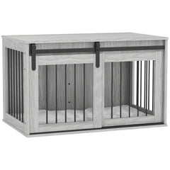 PawHut 98cm Dog Crate Furniture with Removable Cushion for Large Dogs - Grey