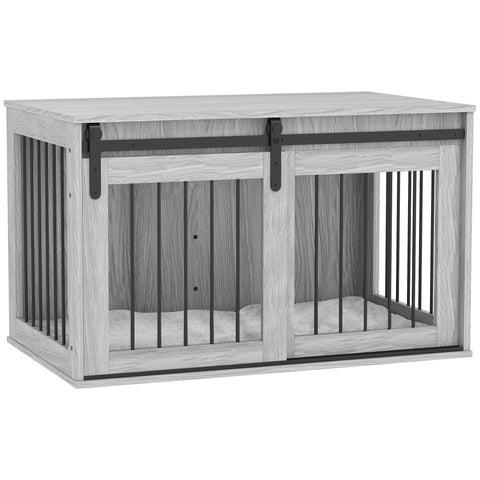 PawHut 98cm Dog Crate Furniture with Removable Cushion for Large Dogs - Grey