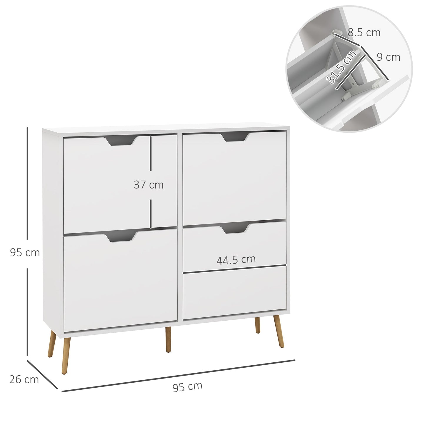 HOMCOM Shoe Storage Cabinet, 4 Flip Drawers, Shoe Organizer for 8-16 Pairs of Shoes, White