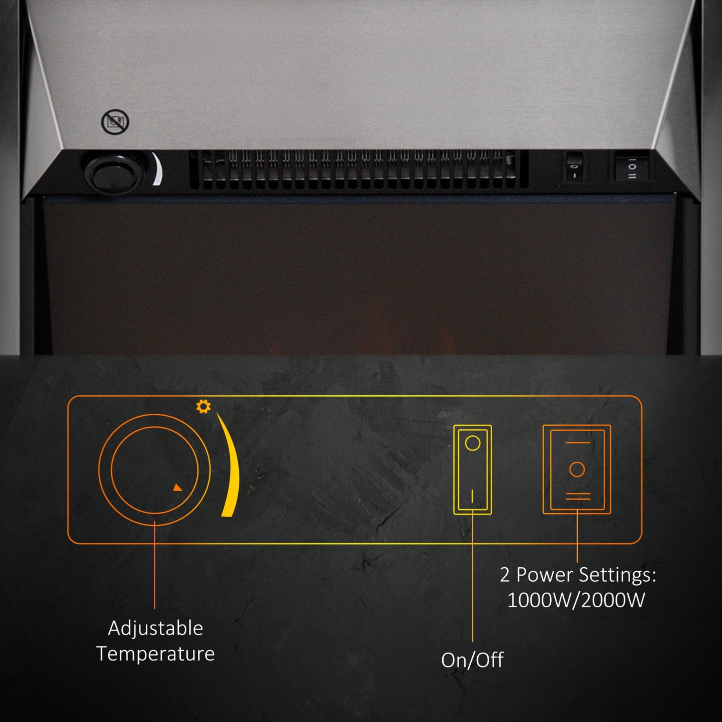 HOMCOM 2KW Stainless Steel Electric Fireplace Pebble Burning Effect Heater Fire Flame Indoor Stove LED Lighting