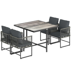 Outsunny 4-Seater Garden Dining Set, Rattan Outdoor Furniture with Space-Saving Chairs and Thick Cushions for Patio Balcony Black