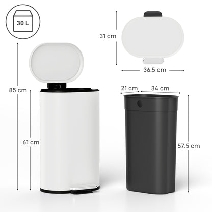 HOMCOM 30 L Modern Curved Kitchen Bin - Cream