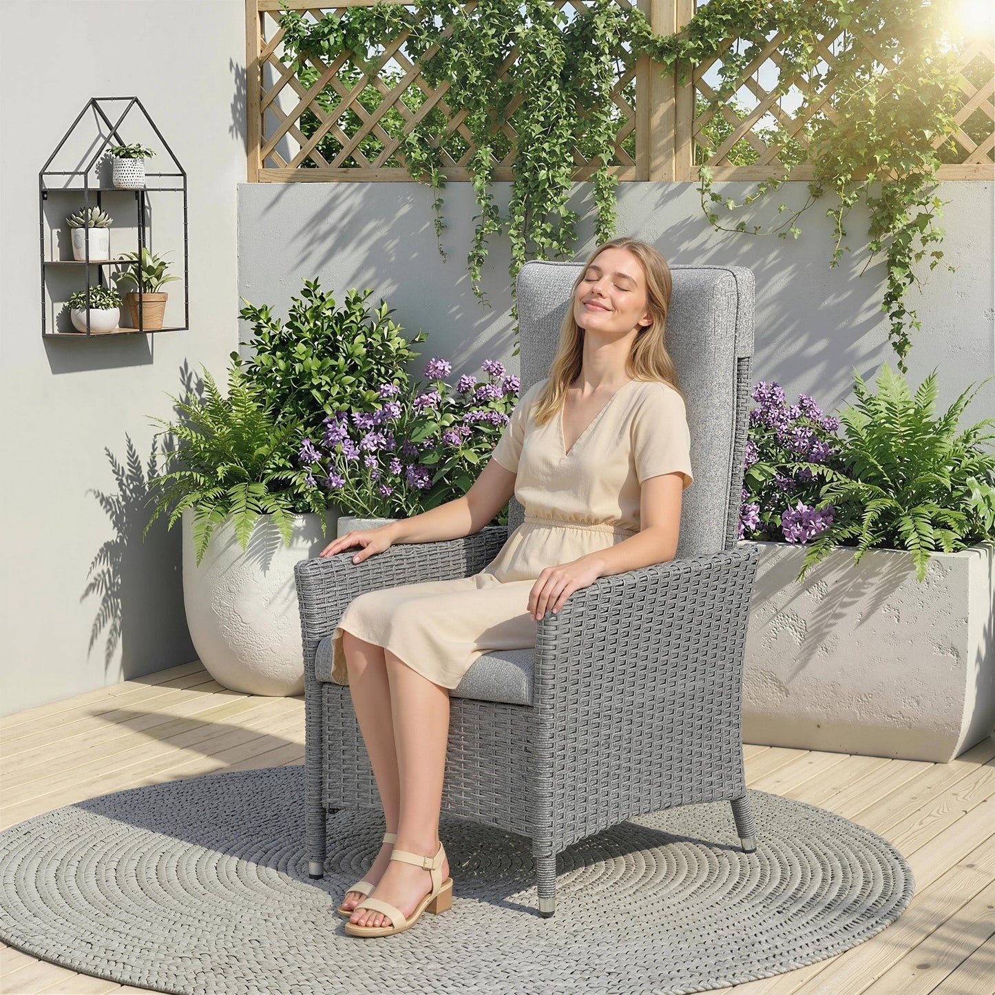 Outsunny 105Â°-150Â° Reclining Rattan Chair - Light Grey