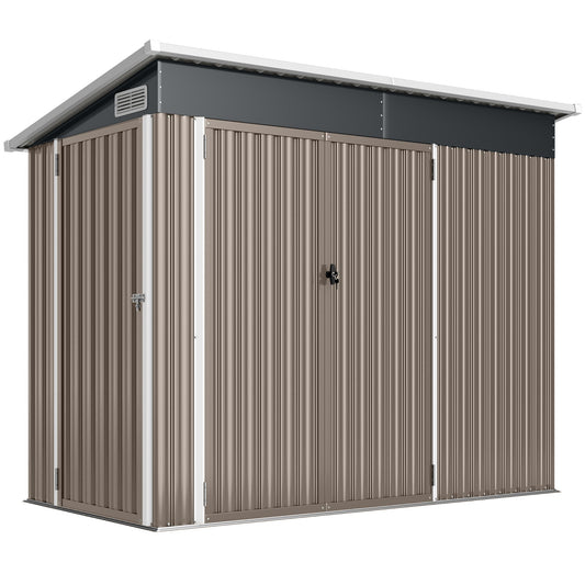 Outsunny 7.5 x 4.3ft Metal Garden Storage Shed, Waterproof Outdoor Shed with Triple Lockable Door, Gloves, Vents, Light Grey