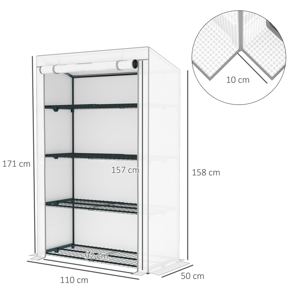 Outsunny Four-Tier Mini Greenhouse - Grey/White