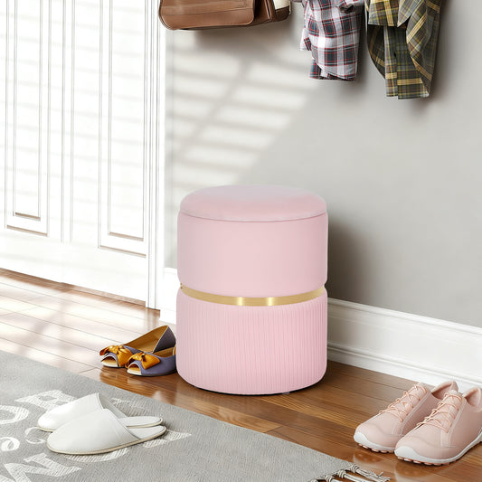 HOMCOM Velvet-Feel Storage Ottoman - Pink