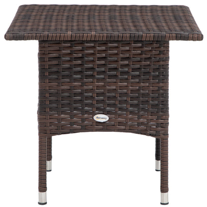 Outsunny Outdoor Rattan Side Table Coffee Table with Plastic Board, Full Woven Table Top for Patio, Garden, Balcony, Mixed Brown