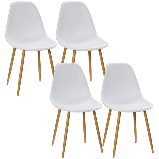 HOMCOM Modern Dining Chairs Set of 4, Kitchen Chairs with Backrest and Steel Legs for Dining Room, Living Room, White