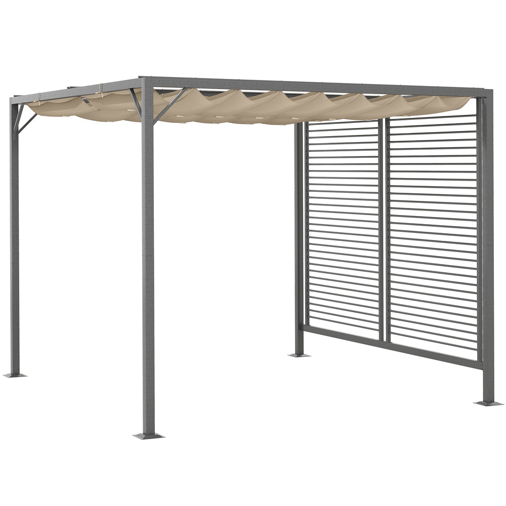 Outsunny 3 x 2.8m Metal Pergola, with Retractable Fabric Roof - Beige
