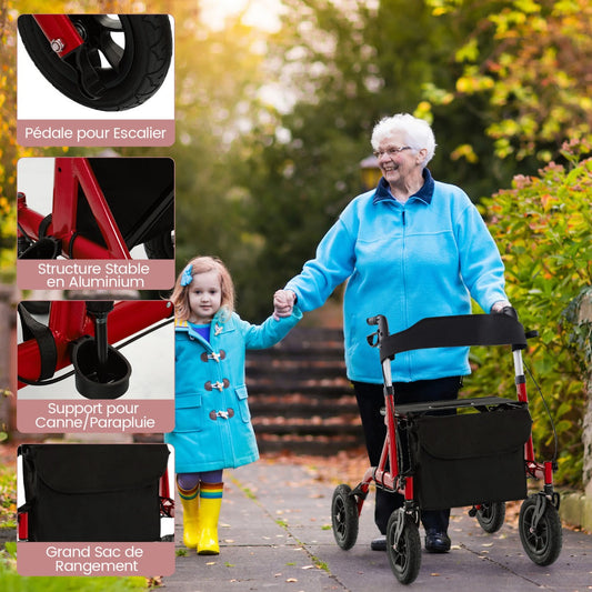 Foldable Rolling Walker with Seat-Red
