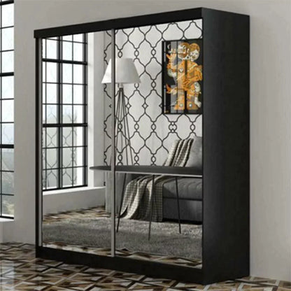 Castle Black Fully Mirrored Sliding Door Wardrobe - 150cm and 200cm