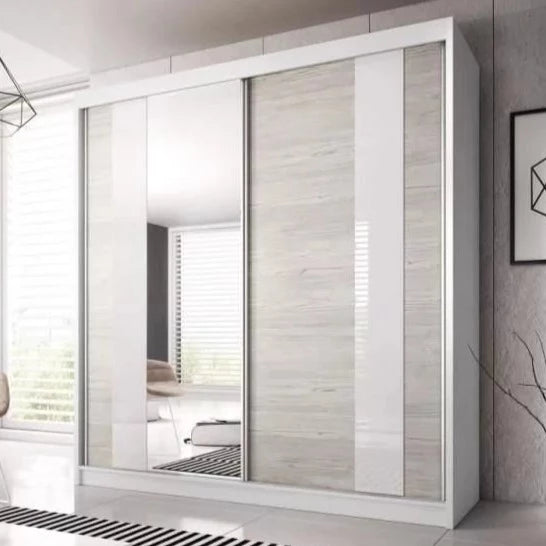 Malta-32 Sliding Mirror Door Wardrobe 183cm - White Matt