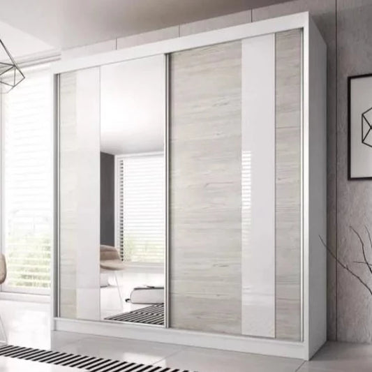 Malta-32 Sliding Mirror Door Wardrobe 183cm - White Matt