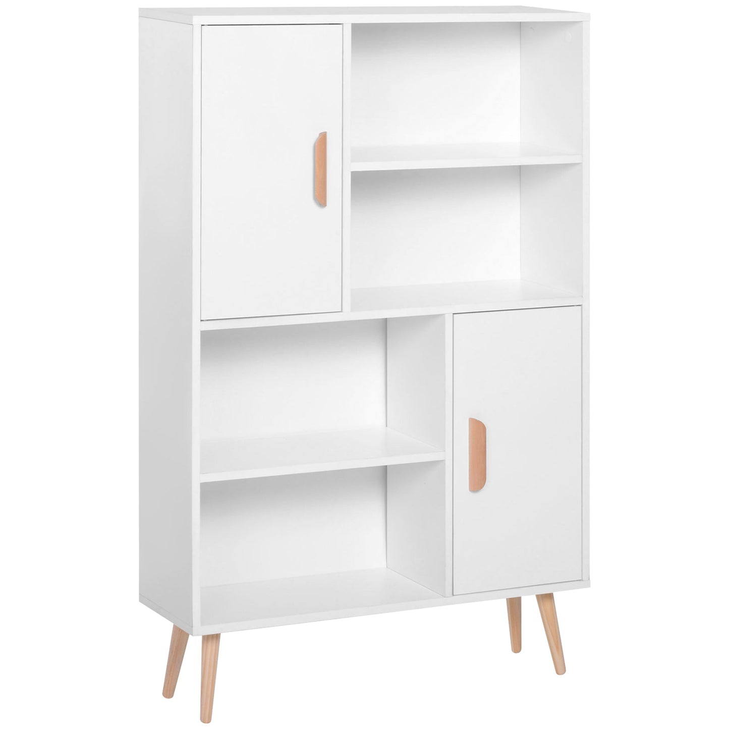 HOMCOM Sideboard Bookshelf Free Standing Bookcase Shelves Unit Display Storage Cabinet w/ Adjustable Shelves, Wooden Leg, Two Doors, White