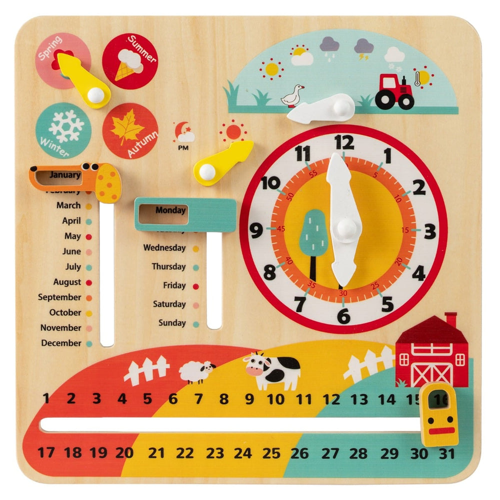 Daily Calendar Wooden Toy with Clock and Seasons