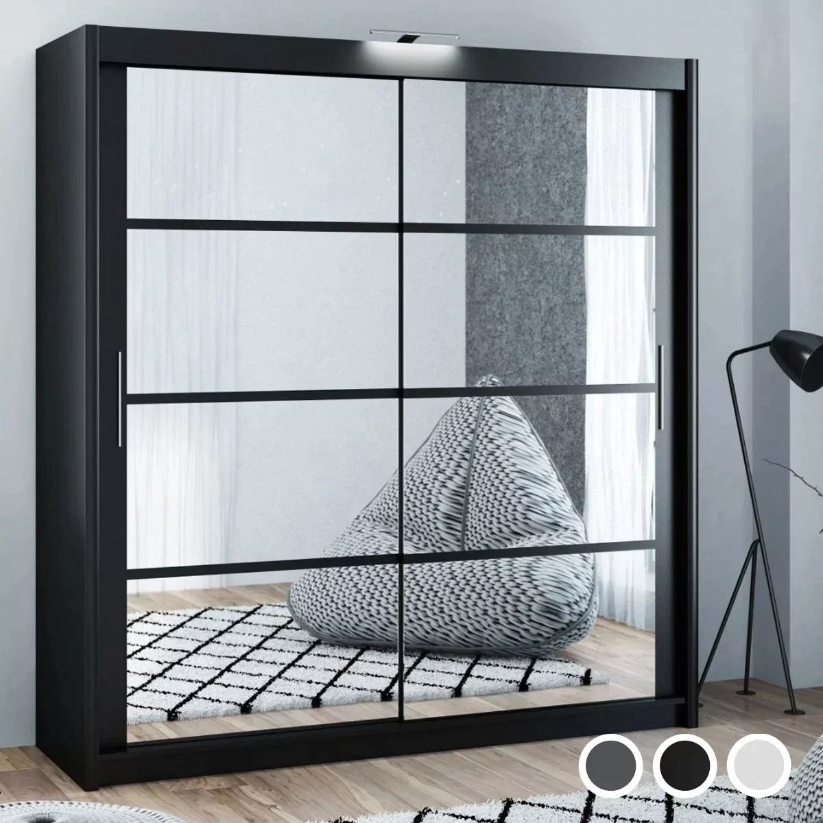 Dexter Sliding Door 203cm Wardrobe - Black, White, Grey