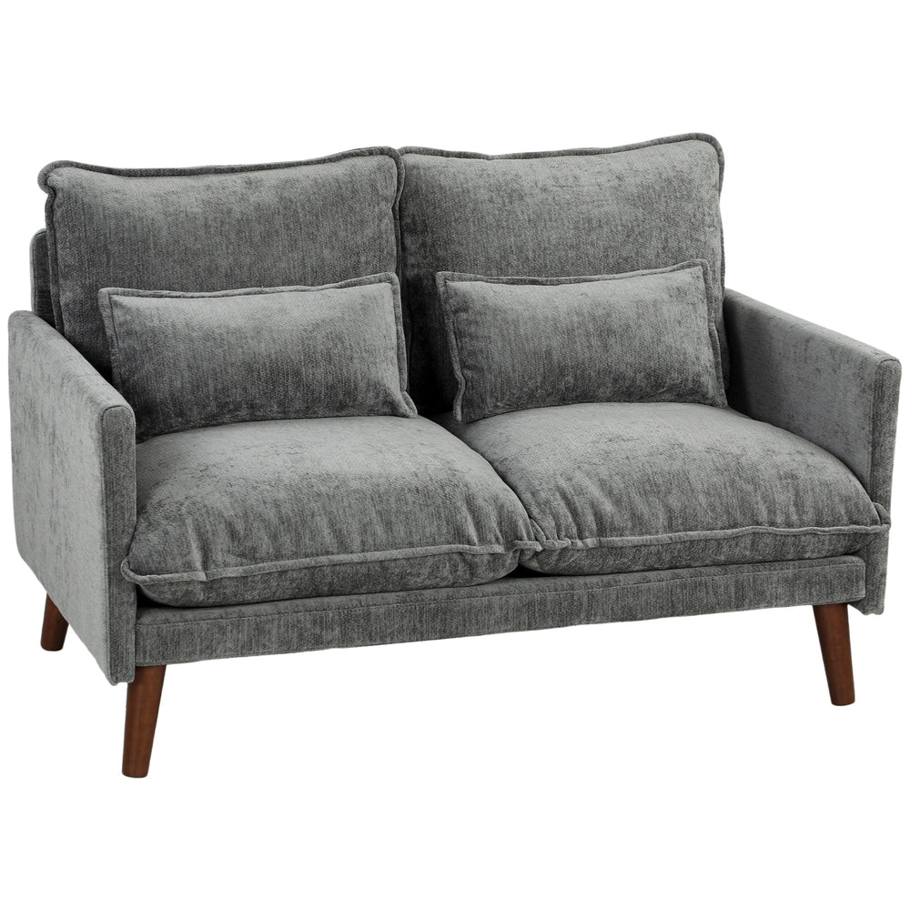 HOMCOM 2 Seater Sofa, Loveseat Sofa with Spring Cushions, Wide and Deep Seat, Wood Legs, Grey