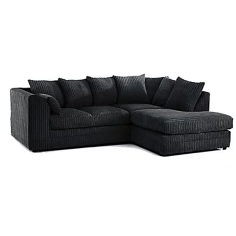 Daniel Jumbo Cord 4 Seater Corner Sofa Black - Left and Right Arm - Available in Other Colours