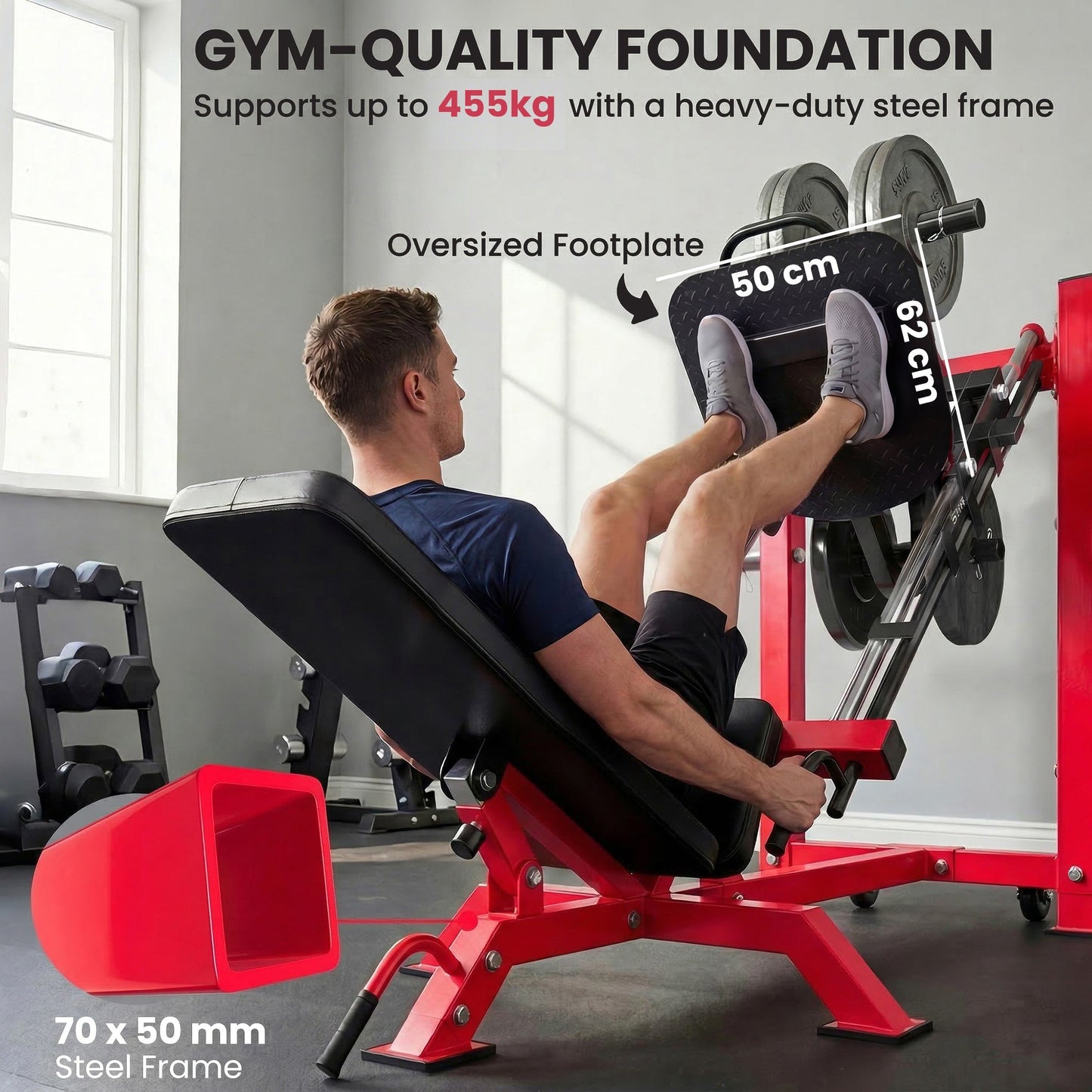 SPORTNOW Leg Press Machine with Wheels and Calf Block, Adjustable Squat Machine for Home Gym, 455KG Capacity