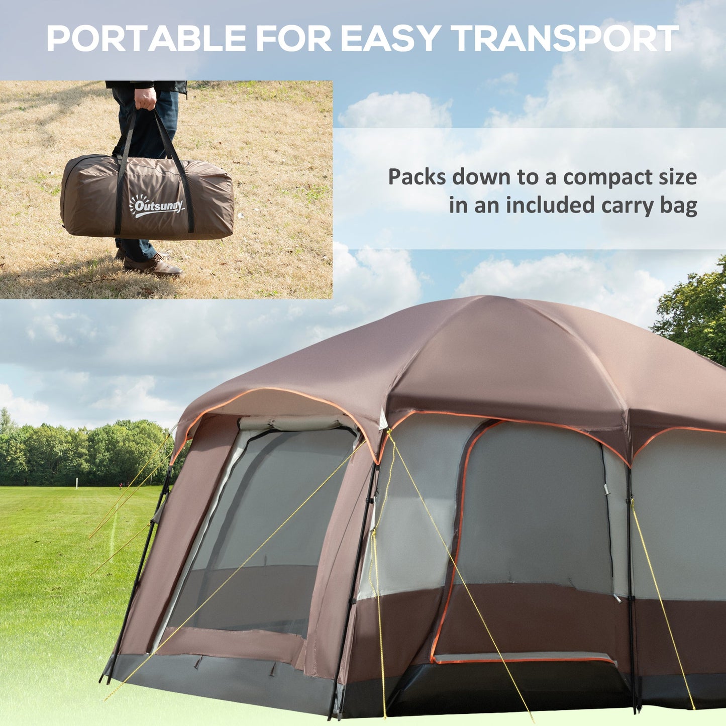 Outsunny 3-4 Man Two Room Camping Tent Dome Tent with Vestibule, UV50+ Cabin Tent with 3000 mm Water Column, Groundsheet, Portable Carry Bag, for Travel, Hiking, Sport